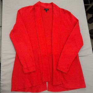 Talbots Women Open Front Cardigan Sweater Long sleeve Cotton Cozy Cabin Red Med